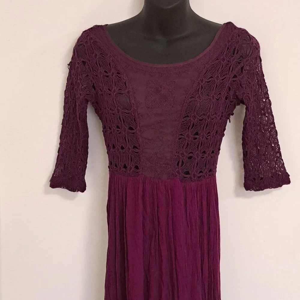 Free People Lonesome Dove Hi Lo Lace Dress in Plum Misses Size 0